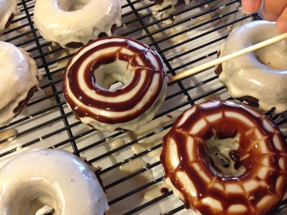 Halloween spider doughnuts gluten free, egg free, soy free, vegan, dairy free From Jessica's Kitchen