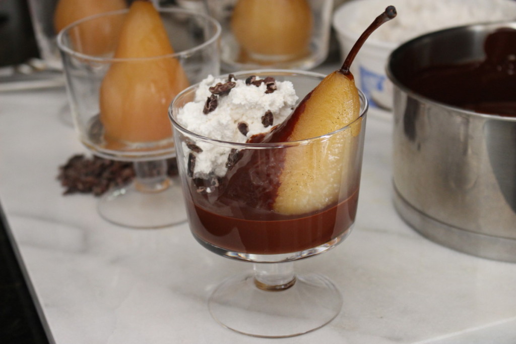Poached Pears with Chocolate Ganache for New Year’s Eve (gluten free, dairy free, soy free, vegan)