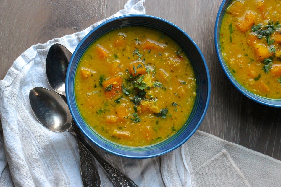 Butternut Squash Red Lentil Soup with turmeric + ginger
